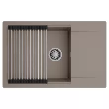 HD Onyx Tortora 78-XL egymedencés mosogatótálca szett, acél csepegtetőráccsal, csepegtetőtálcával, tortora színben