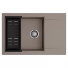 HD Onyx Tortora 78-XL egymedencés mosogatótálca szett, matt fekete csepegtetőkosárral, csepegtetőtálcával, tortora színben