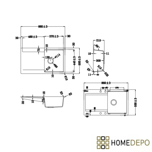 HD Onyx White 86 egymedencés gránit mosogatótálca szett, vágódeszkával, csepegtetőtálcával, vágódeszkával, acél csepegtetőráccsal, tört fehér színben, szálcsiszolt króm leeresztő szifonnal