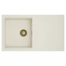 HD Onyx White 86 egymedencés mosogatótálca, csepegtetőtálcával, tört fehér színben, szálcsiszolt arany leeresztő szifonnal