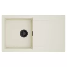 HD Onyx White 86 egymedencés mosogatótálca, csepegtetőtálcával, tört fehér színben, matt fekete leeresztő szifonnal