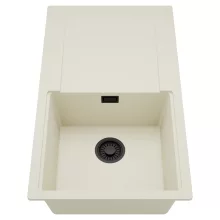 HD Onyx White 86 egymedencés mosogatótálca, csepegtetőtálcával, tört fehér színben, matt fekete leeresztő szifonnal