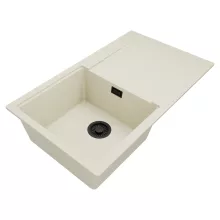 HD Onyx White 86 egymedencés mosogatótálca, csepegtetőtálcával, tört fehér színben, matt fekete leeresztő szifonnal