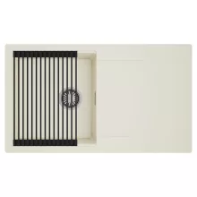 HD Onyx White 86 egymedencés mosogatótálca szett, matt fekete csepegtetőráccsal, csepegtetőtálcával, tört fehér színben