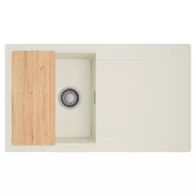 HD Onyx White 86 egymedencés gránit mosogatótálca, vágódeszkával, vágódeszkával, tört fehér színben