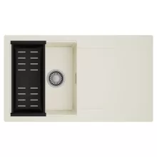 HD Onyx White 86 egymedencés mosogatótálca szett, matt fekete csepegtetőkosárral, csepegtetőtálcával, tört fehér színben