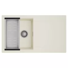 HD Onyx White 86 egymedencés mosogatótálca szett, acél csepegtetőkosárral, csepegtetőtálcával, tört fehér színben