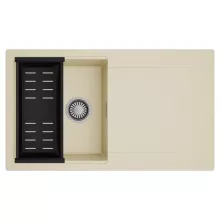 HD Onyx Beige 86 egymedencés mosogatótálca szett, matt fekete csepegtetőkosárral, csepegtetőtálcával, soft bézs színben, szálcsiszolt króm leeresztő szifonnal