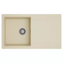 HD Onyx Beige 86 egymedencés mosogatótálca, csepegtetőtálcával, soft bézs színben, szálcsiszolt króm leeresztő szifonnal