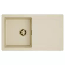 HD Onyx Beige 86 egymedencés mosogatótálca, csepegtetőtálcával, soft bézs színben, szálcsiszolt arany leeresztő szifonnal