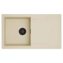 HD Onyx Beige 86 egymedencés mosogatótálca, csepegtetőtálcával, soft bézs színben, matt fekete leeresztő szifonnal