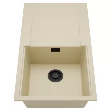 HD Onyx Beige 86 egymedencés mosogatótálca, csepegtetőtálcával, soft bézs színben, matt fekete leeresztő szifonnal