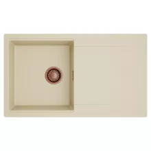 HD Onyx Beige 86 egymedencés mosogatótálca, csepegtetőtálcával, soft bézs színben, szálcsiszolt réz leeresztő szifonnal