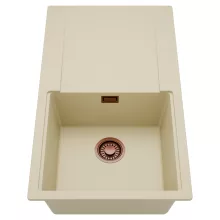 HD Onyx Beige 86 egymedencés mosogatótálca, csepegtetőtálcával, soft bézs színben, szálcsiszolt réz leeresztő szifonnal