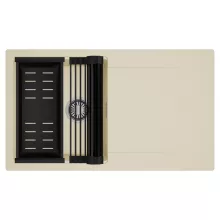 HD Onyx Beige 86 egymedencés mosogatótálca szett, matt fekete csepegtetőráccsal és kosárral, csepegtetőtálcával, soft bézs színben