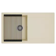 HD Onyx Beige 86 egymedencés mosogatótálca szett, matt fekete csepegtetőráccsal, csepegtetőtálcával, soft bézs színben