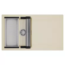 HD Onyx Beige 86 egymedencés mosogatótálca szett, acél csepegtetőráccsal és kosárral, csepegtetőtálcával, soft bézs színben