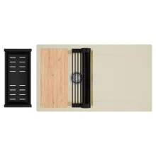 HD Onyx Beige 86 egymedencés gránit mosogatótálca szett, csepegtetőtálcával, vágódeszkával, matt fekete csepegtetőráccsal és kosárral, soft bézs színben