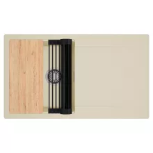 HD Onyx Beige 86 egymedencés gránit mosogatótálca szett, csepegtetőtálcával, vágódeszkával, matt fekete csepegtetőráccsal, soft bézs színben