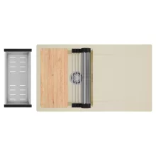 HD Onyx Beige 86 egymedencés gránit mosogatótálca szett, csepegtetőtálcával, vágódeszkával, acél csepegtetőráccsal és kosárral, soft bézs színben