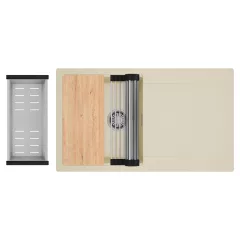   HD Onyx Beige 86 egymedencés gránit mosogatótálca szett, csepegtetőtálcával, vágódeszkával, acél csepegtetőráccsal és kosárral, soft bézs színben