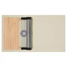 HD Onyx Beige 86 egymedencés gránit mosogatótálca szett, csepegtetőtálcával, vágódeszkával, acél csepegtetőráccsal, soft bézs színben