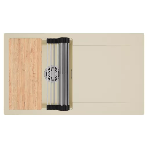 HD Onyx Beige 86 egymedencés gránit mosogatótálca szett, csepegtetőtálcával, vágódeszkával, acél csepegtetőráccsal, soft bézs színben