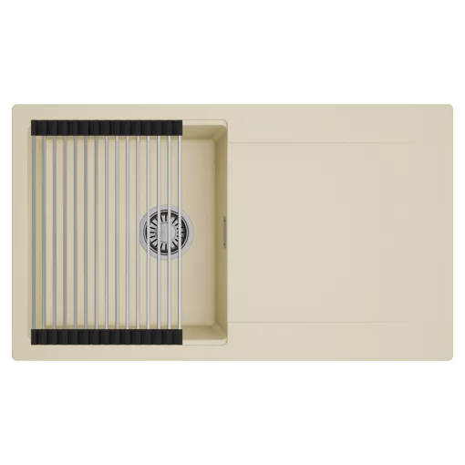 HD Onyx Beige 86 egymedencés mosogatótálca szett, acél csepegtetőráccsal, csepegtetőtálcával, soft bézs színben