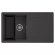 HD Onyx Antracit 86 egymedencés mosogatótálca szett, matt fekete csepegtetőkosárral, csepegtetőtálcával, matt antracit színben, szálcsiszolt króm leeresztő szifonnal