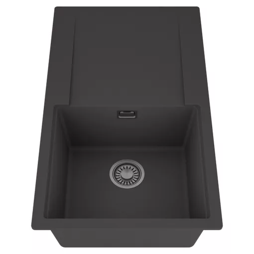 HD Onyx Antracit 86 egymedencés mosogatótálca, csepegtetőtálcával, matt antracit színben, szálcsiszolt króm leeresztő szifonnal