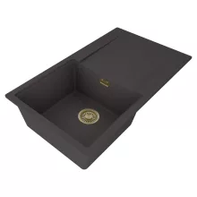 HD Onyx Antracit 86 egymedencés gránit mosogatótálca, vágódeszkával, matt antracit színben, szálcsiszolt arany leeresztő szifonnal