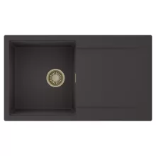 HD Onyx Antracit 86 egymedencés mosogatótálca, csepegtetőtálcával, matt antracit színben, szálcsiszolt arany leeresztő szifonnal