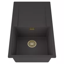 HD Onyx Antracit 86 egymedencés mosogatótálca, csepegtetőtálcával, matt antracit színben, szálcsiszolt arany leeresztő szifonnal