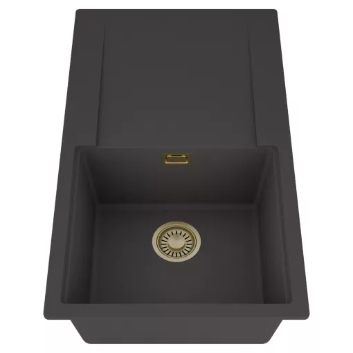 HD Onyx Antracit 86 egymedencés mosogatótálca, csepegtetőtálcával, matt antracit színben, szálcsiszolt arany leeresztő szifonnal