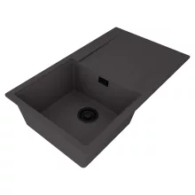 HD Onyx Antracit 86 egymedencés gránit mosogatótálca, vágódeszkával, matt antracit színben, matt fekete leeresztő szifonnal