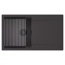 HD Onyx Antracit 86 egymedencés mosogatótálca szett, acél csepegtetőráccsal, csepegtetőtálcával, matt antracit színben, matt fekete leeresztő szifonnal