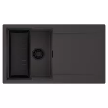 HD Onyx Antracit 86 egymedencés mosogatótálca szett, matt fekete csepegtetőkosárral, csepegtetőtálcával, matt antracit színben, matt fekete leeresztő szifonnal
