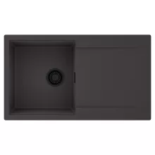 HD Onyx Antracit 86 egymedencés mosogatótálca, csepegtetőtálcával, matt antracit színben, matt fekete leeresztő szifonnal