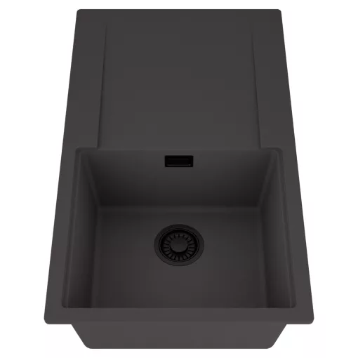 HD Onyx Antracit 86 egymedencés mosogatótálca, csepegtetőtálcával, matt antracit színben, matt fekete leeresztő szifonnal