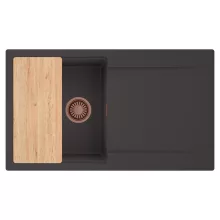 HD Onyx Antracit 86 egymedencés gránit mosogatótálca, vágódeszkával, matt antracit színben, szálcsiszolt réz leeresztő szifonnal