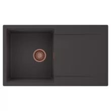 HD Onyx Antracit 86 egymedencés mosogatótálca, csepegtetőtálcával, matt antracit színben, szálcsiszolt réz leeresztő szifonnal