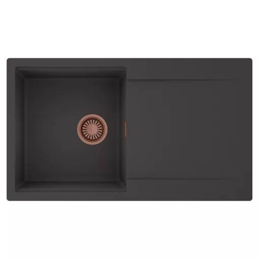 HD Onyx Antracit 86 egymedencés mosogatótálca, csepegtetőtálcával, matt antracit színben, szálcsiszolt réz leeresztő szifonnal