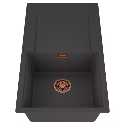 HD Onyx Antracit 86 egymedencés mosogatótálca, csepegtetőtálcával, matt antracit színben, szálcsiszolt réz leeresztő szifonnal