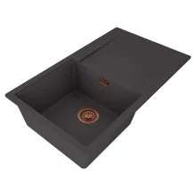 HD Onyx Antracit 86 egymedencés mosogatótálca, csepegtetőtálcával, matt antracit színben, szálcsiszolt réz leeresztő szifonnal