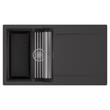 HD Onyx Antracit 86 egymedencés mosogatótálca szett, acél csepegtetőráccsal és matt fekete kosárral, csepegtetőtálcával, matt antracit színben