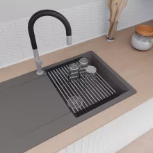 HD Onyx Antracit 86 egymedencés mosogatótálca szett, acél csepegtetőráccsal és matt fekete kosárral, csepegtetőtálcával, matt antracit színben