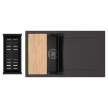 HD Onyx Antracit 86 egymedencés gránit mosogatótálca szett, csepegtetőtálcával, vágódeszkával, matt fekete csepegtetőráccsal és kosárral, matt antracit színben