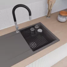 HD Onyx Antracit 86 egymedencés gránit mosogatótálca szett, csepegtetőtálcával, vágódeszkával, matt fekete csepegtetőráccsal, matt antracit színben