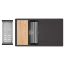 HD Onyx Antracit 86 egymedencés gránit mosogatótálca szett, csepegtetőtálcával, vágódeszkával, acél csepegtetőráccsal és kosárral, matt antracit színben