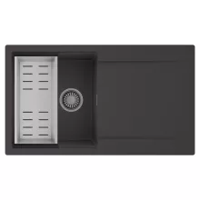 HD Onyx Antracit 86 egymedencés mosogatótálca szett, acél csepegtetőkosárral, csepegtetőtálcával, matt antracit színben